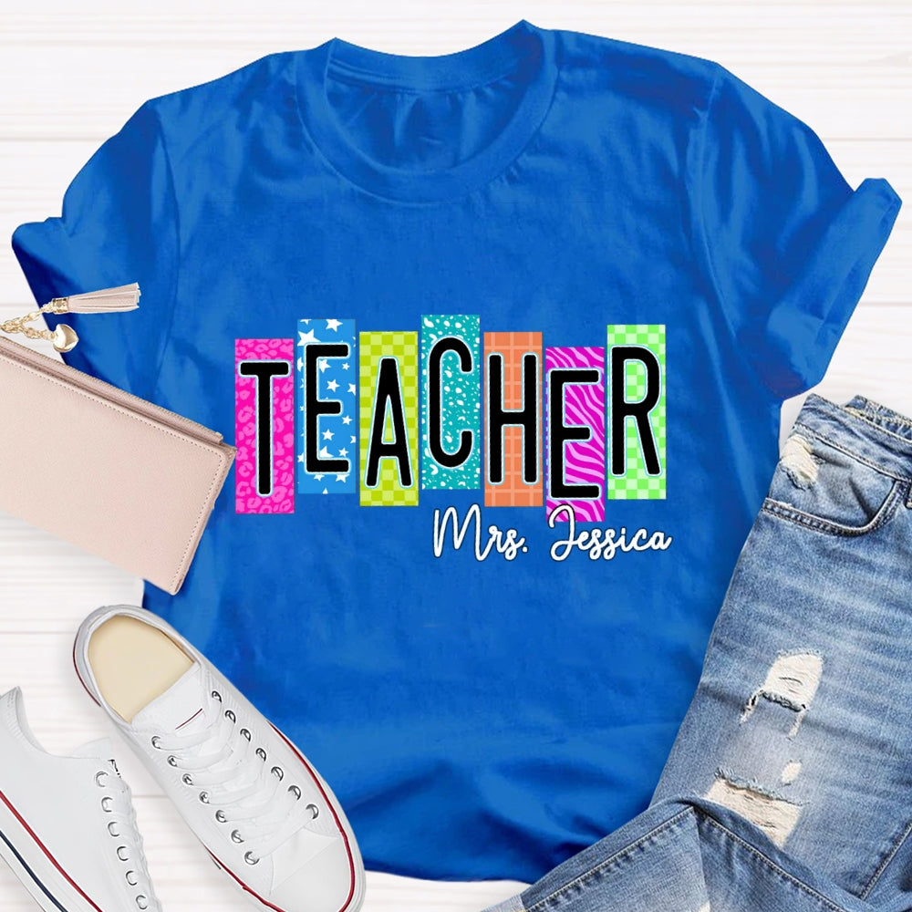 Personalized Teacher Name Colorful Square With Star T-shirt
