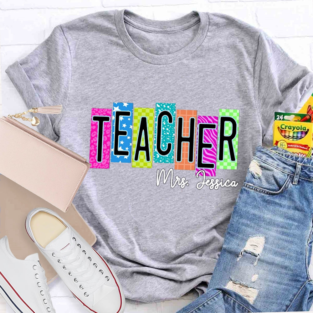 Personalized Teacher Name Colorful Square With Star T-shirt
