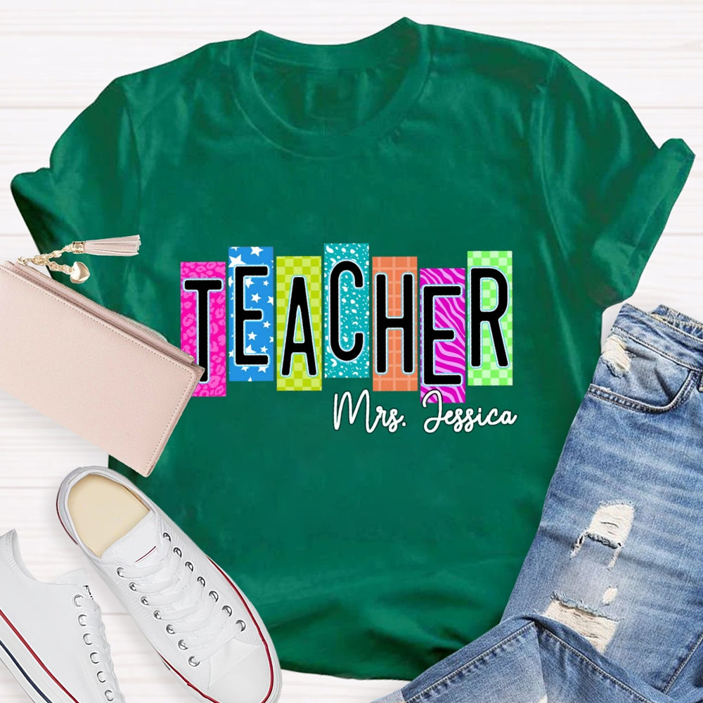 Personalized Teacher Name Colorful Square With Star T-shirt