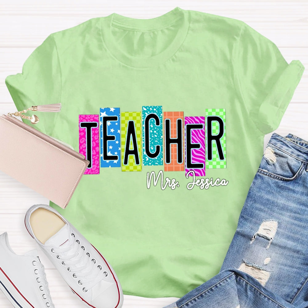 Personalized Teacher Name Colorful Square With Star T-shirt