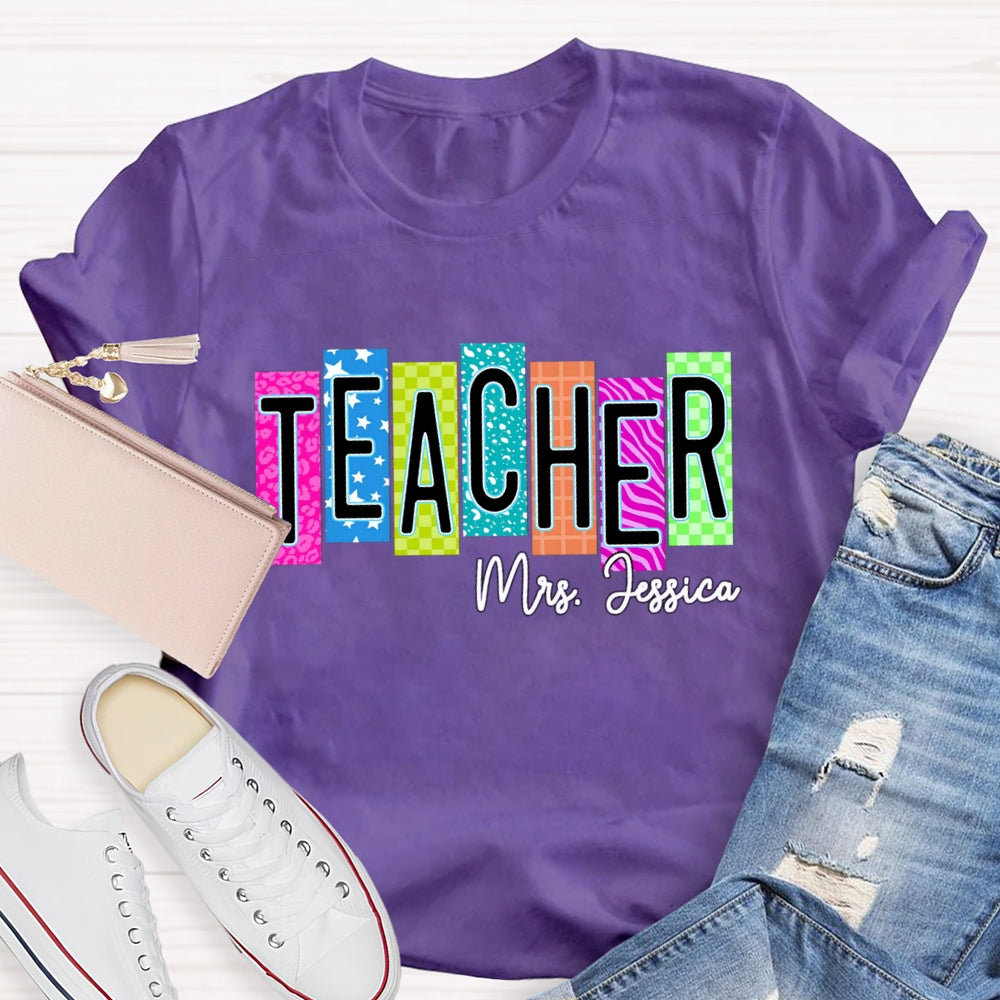 Personalized Teacher Name Colorful Square With Star T-shirt