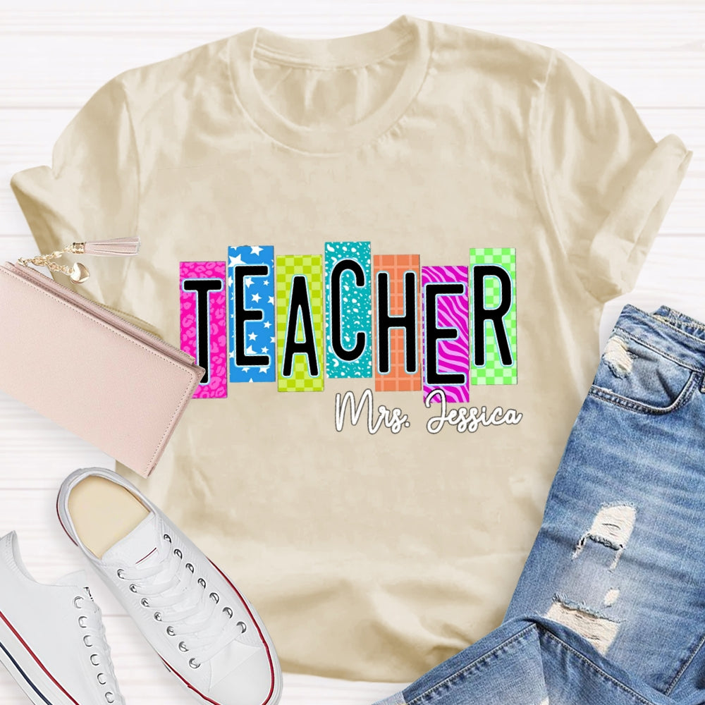 Personalized Teacher Name Colorful Square With Star T-shirt