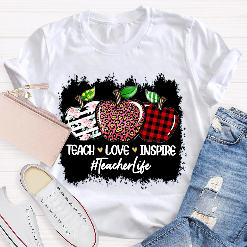 Teach Love Inspire Teacher Life Colored Apples T-shirt