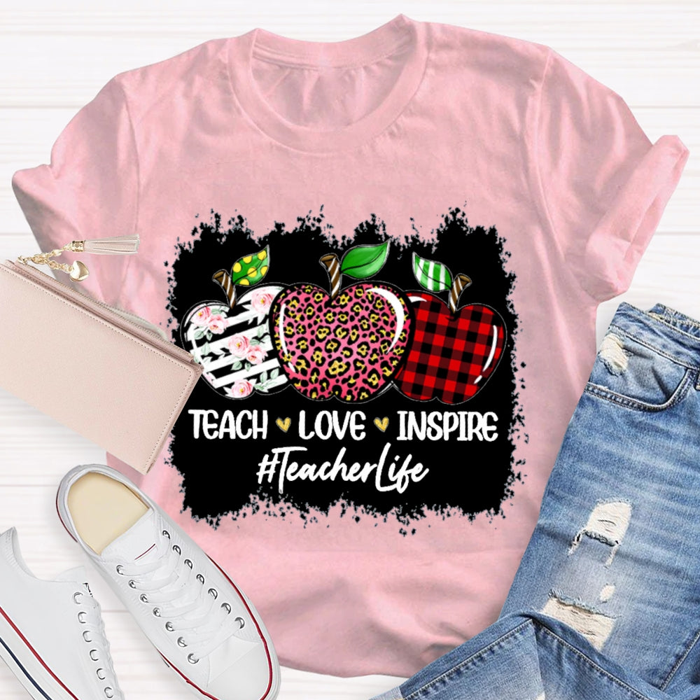 Teach Love Inspire Teacher Life Colored Apples T-shirt