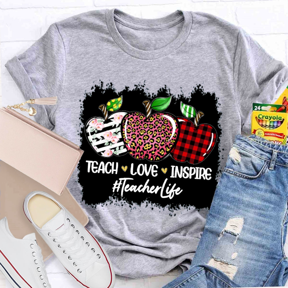 Teach Love Inspire Teacher Life Colored Apples T-shirt