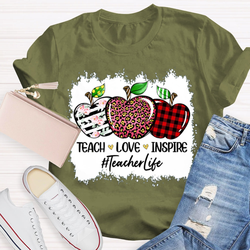 Teach Love Inspire Teacher Life Colored Apples T-shirt
