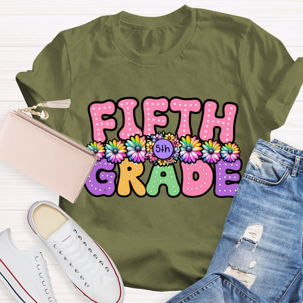 Personalized Grade Floral Pink Letter T-Shirt