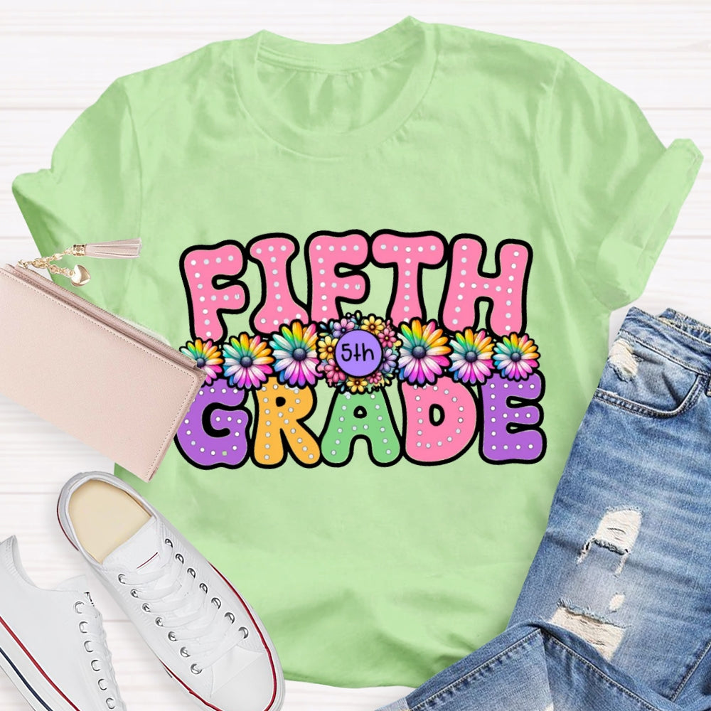 Personalized Grade Floral Pink Letter T-Shirt