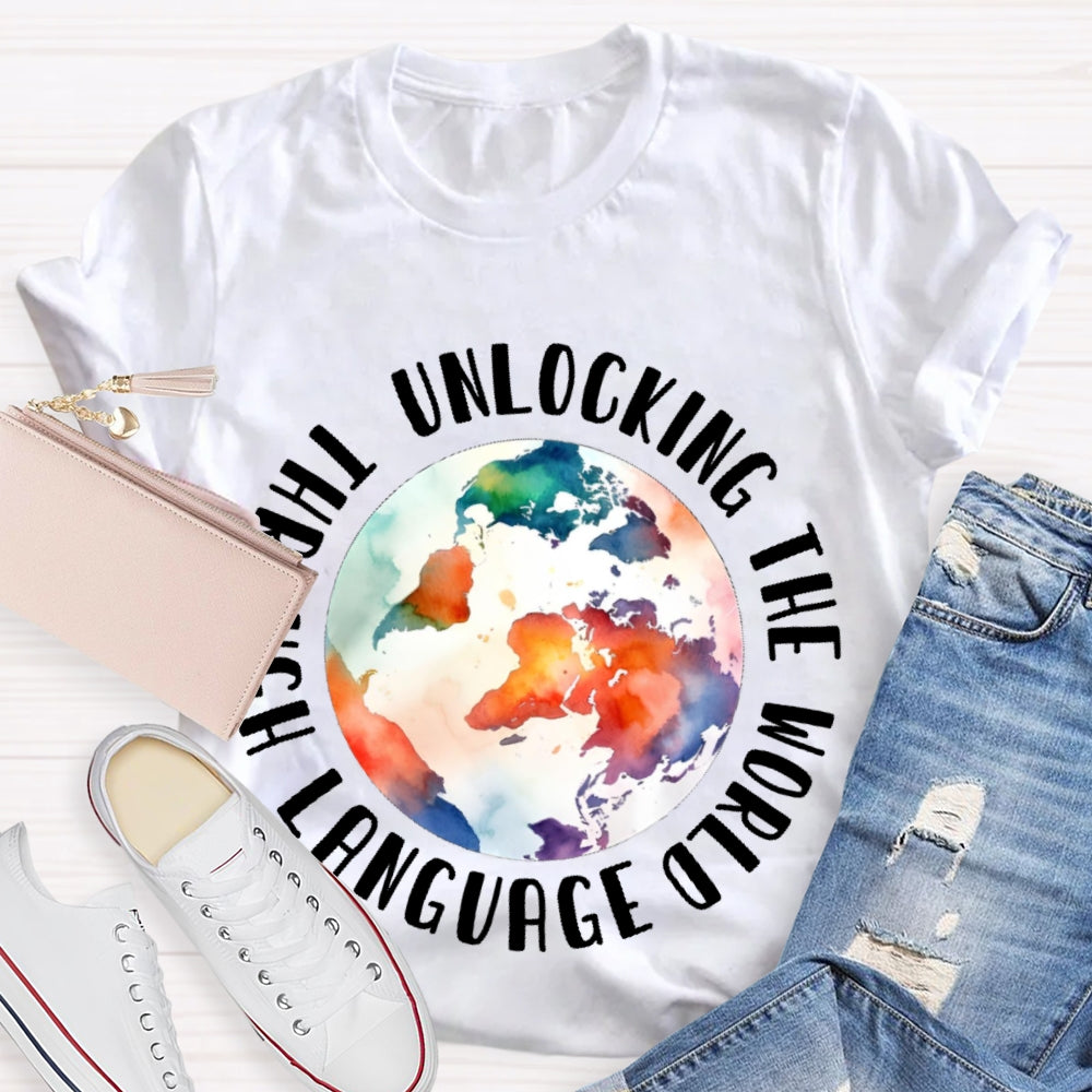 Unlocking the World Through Language Watercolor Earth T-shirt