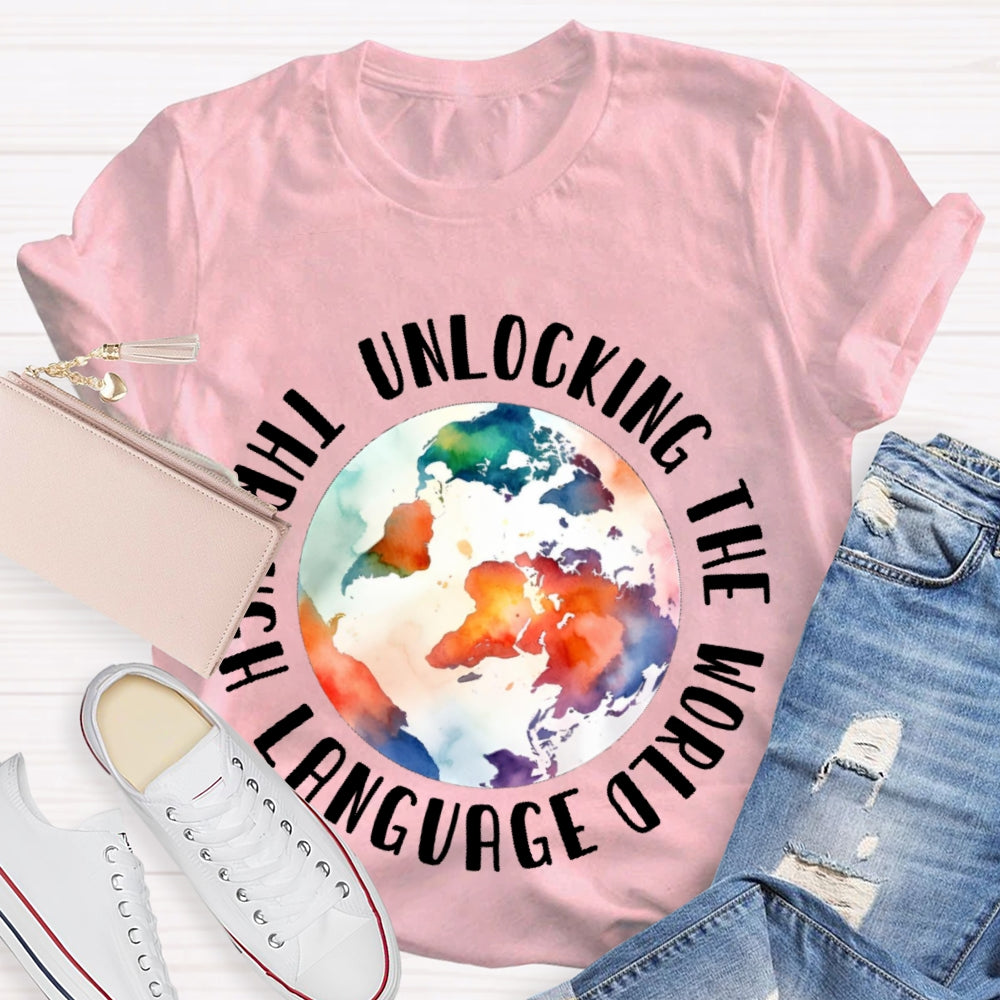 Unlocking the World Through Language Watercolor Earth T-shirt