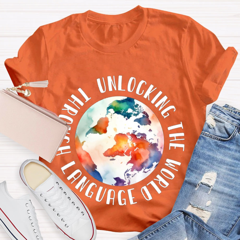 Unlocking the World Through Language Watercolor Earth T-shirt