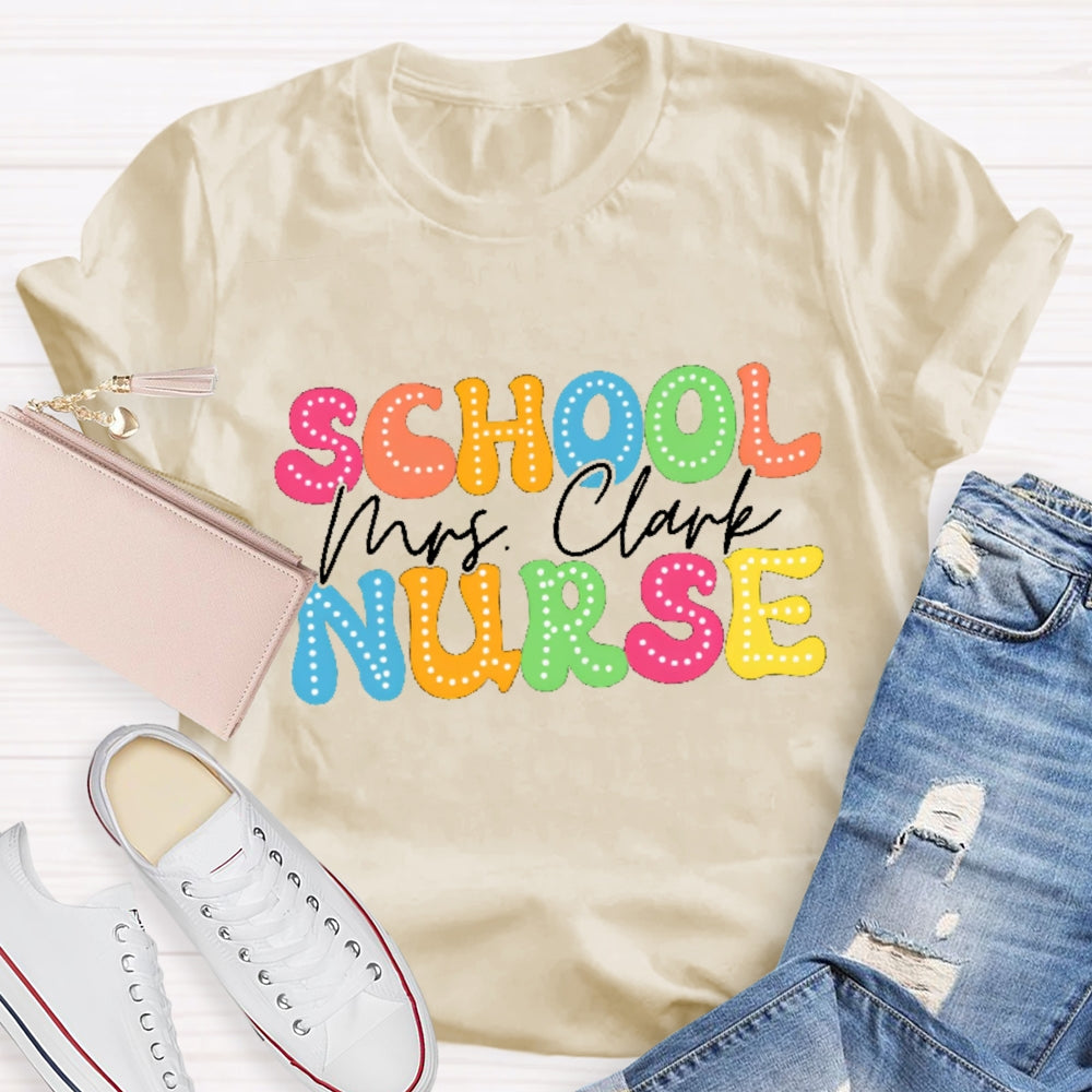 Personalized School Nurse Name Colorful Cartoon Letters T-shirt