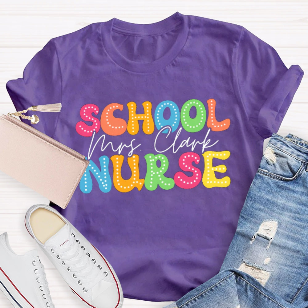 Personalized School Nurse Name Colorful Cartoon Letters T-shirt