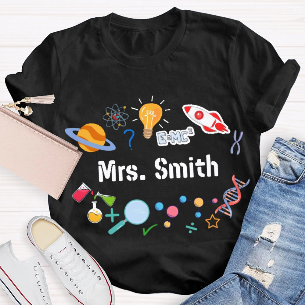 Personalized Science Teacher Name Cartoon T-shirt