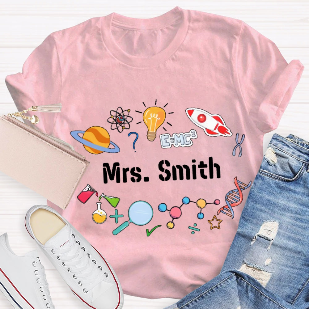 Personalized Science Teacher Name Cartoon T-shirt