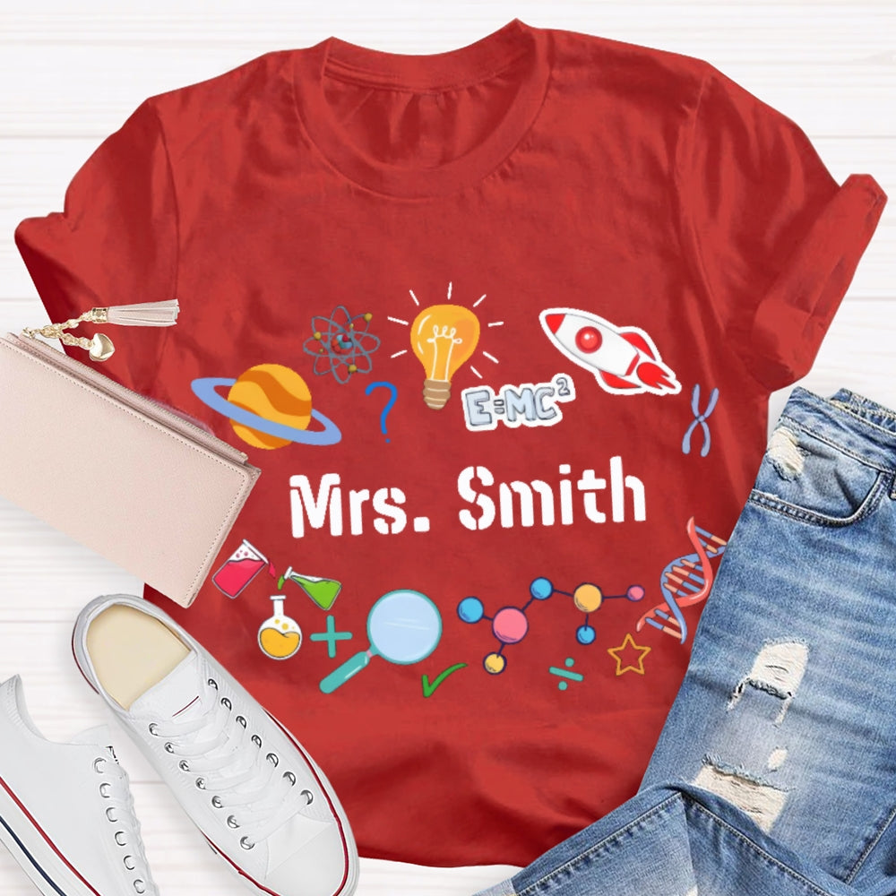 Personalized Science Teacher Name Cartoon T-shirt