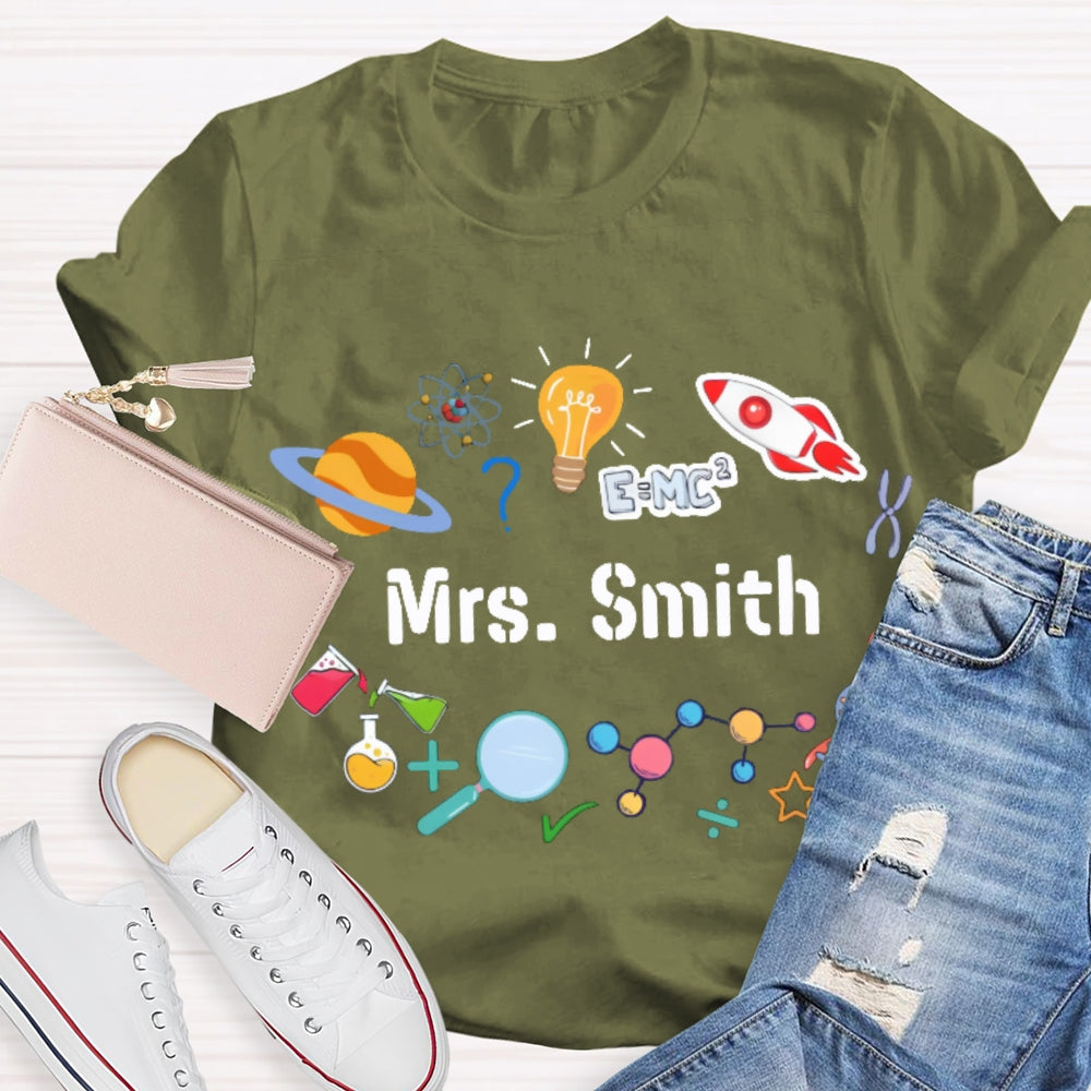 Personalized Science Teacher Name Cartoon T-shirt