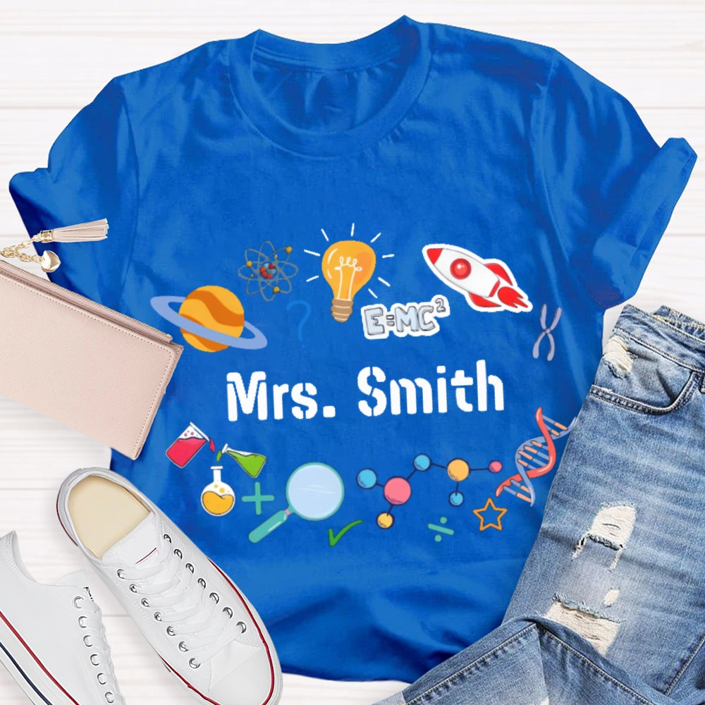 Personalized Science Teacher Name Cartoon T-shirt