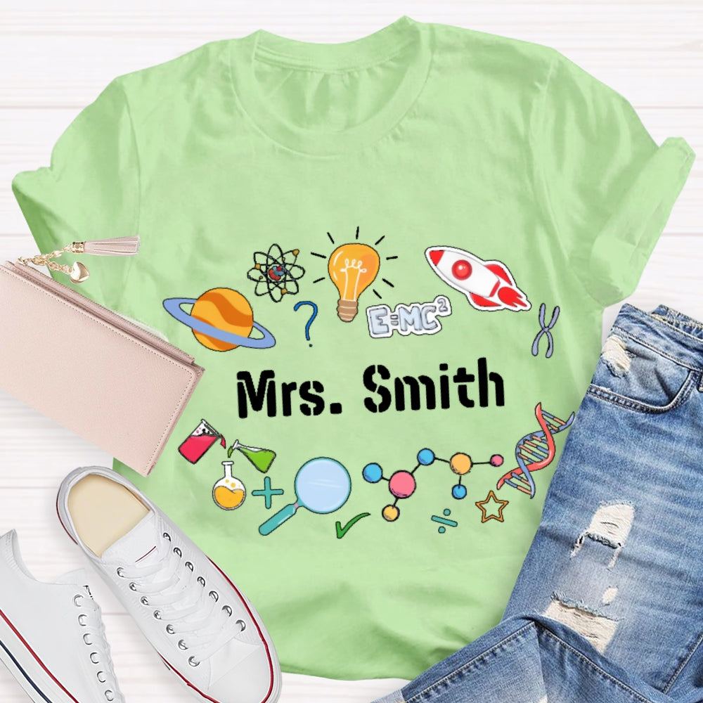 Personalized Science Teacher Name Cartoon T-shirt