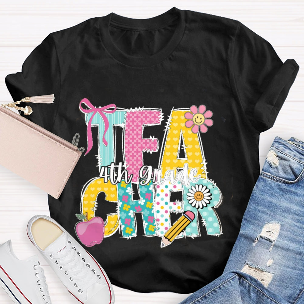 Personalized Grade Teacher Cartoon Letters T-shirt