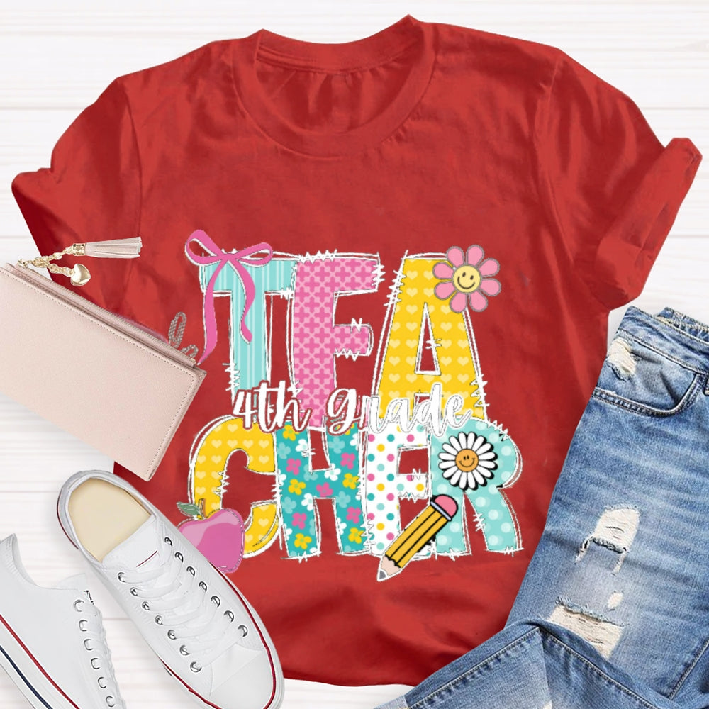 Personalized Grade Teacher Cartoon Letters T-shirt