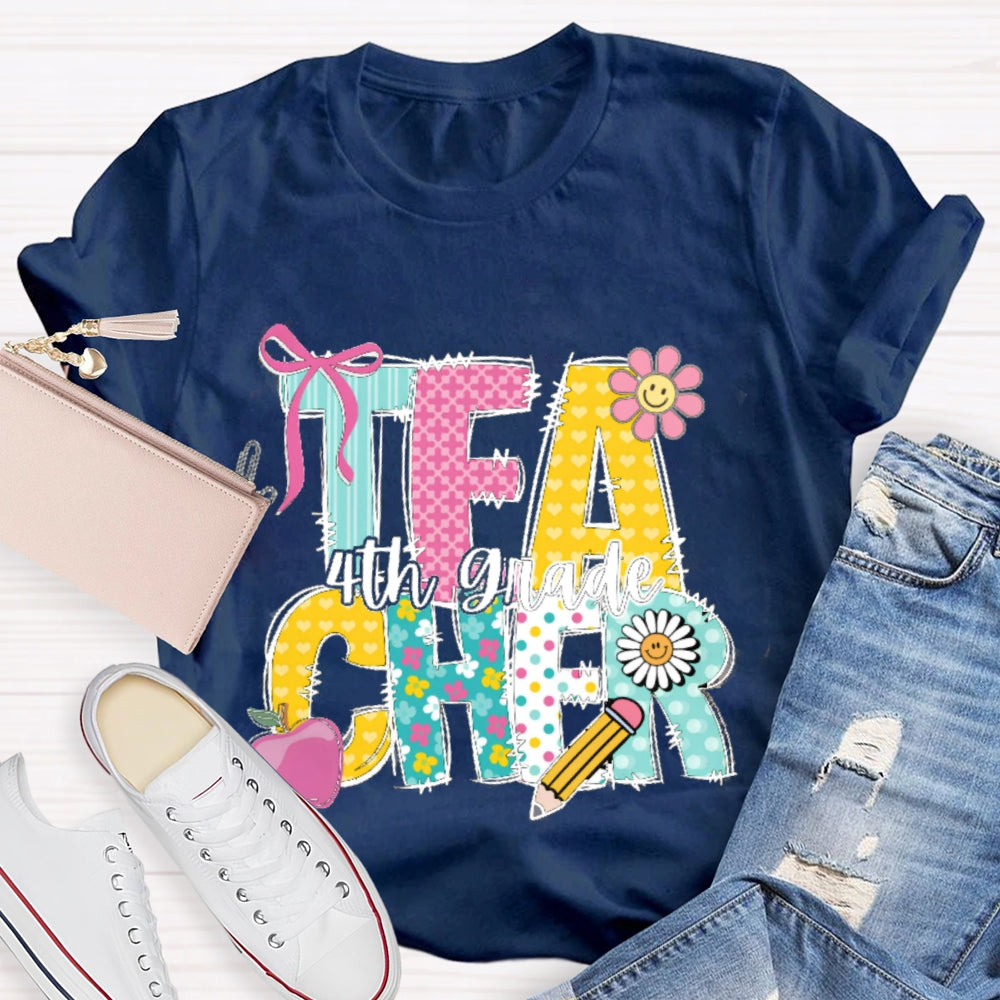 Personalized Grade Teacher Cartoon Letters T-shirt