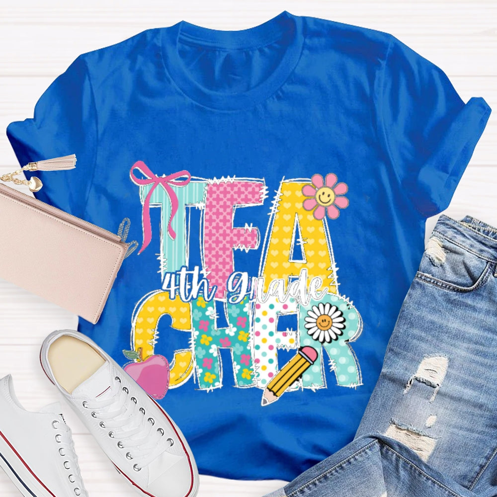 Personalized Grade Teacher Cartoon Letters T-shirt