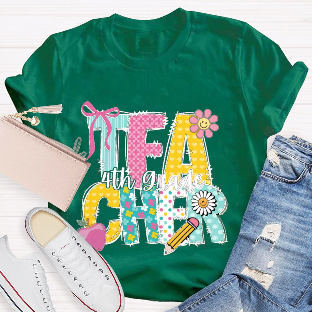 Personalized Grade Teacher Cartoon Letters T-shirt