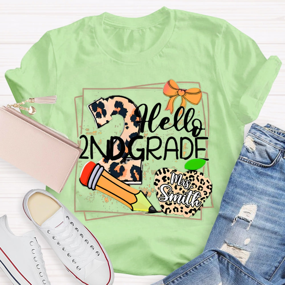 Personalized Grade And Name Leopard Print Apple Pencil T-Shirt