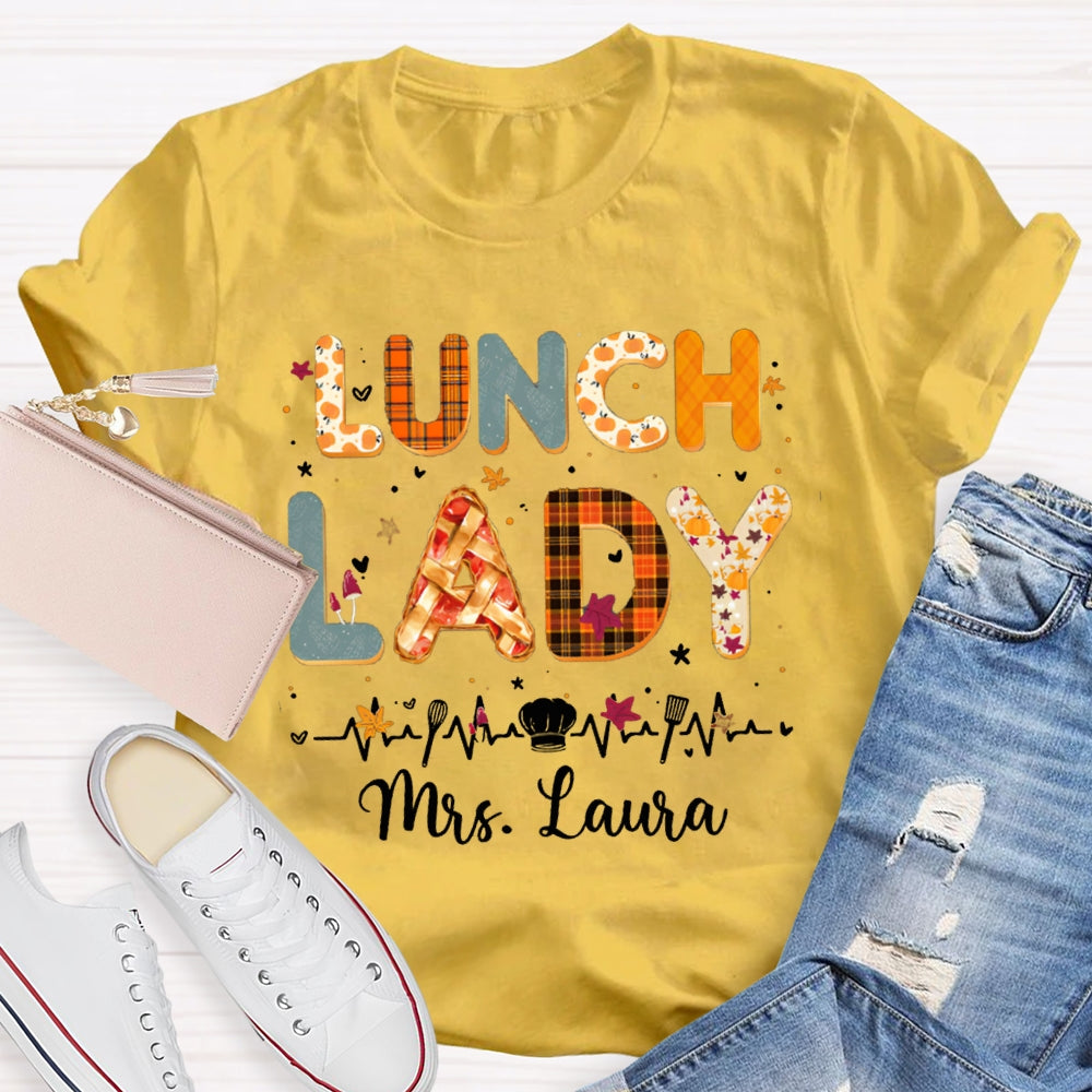 Personalized Name Lunch Lady Colorful Letter Print T-shirt