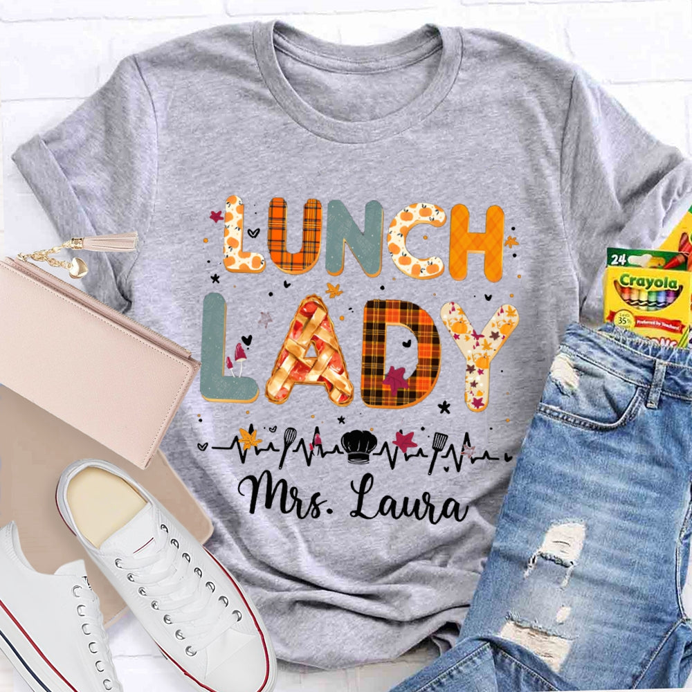 Personalized Name Lunch Lady Colorful Letter Print T-shirt