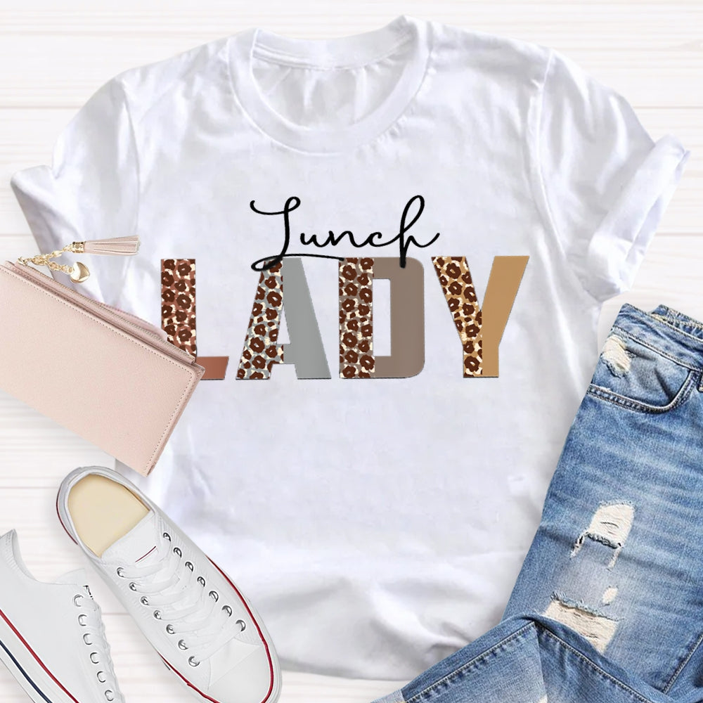 Lunch Lady Leopard Letter Print T-shirt