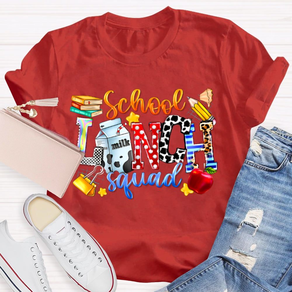 School Lunch Squad Colorful Letter Print T-shirt
