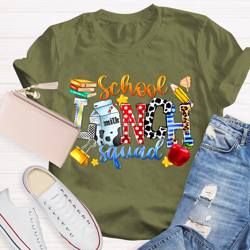 School Lunch Squad Colorful Letter Print T-shirt