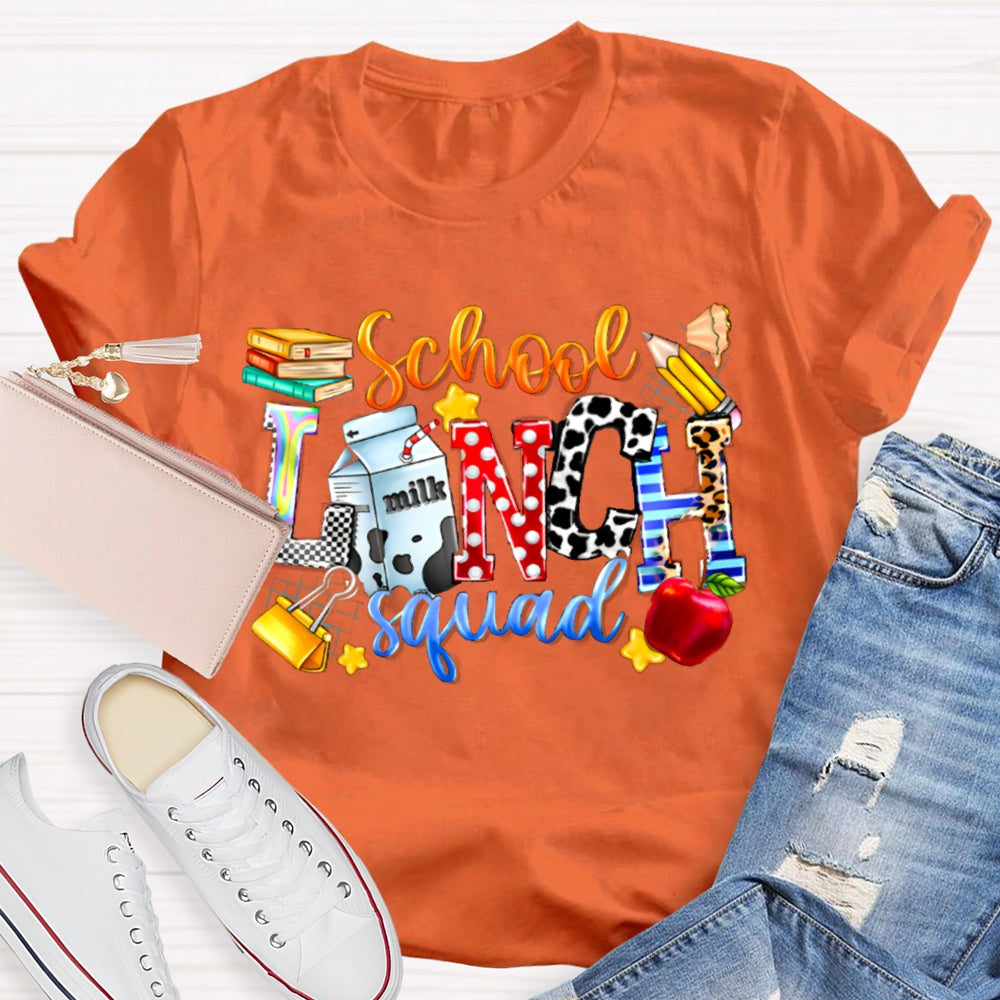 School Lunch Squad Colorful Letter Print T-shirt