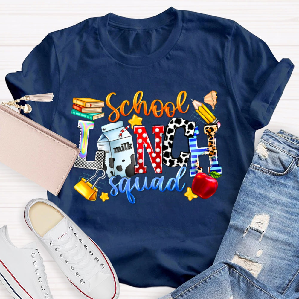 School Lunch Squad Colorful Letter Print T-shirt