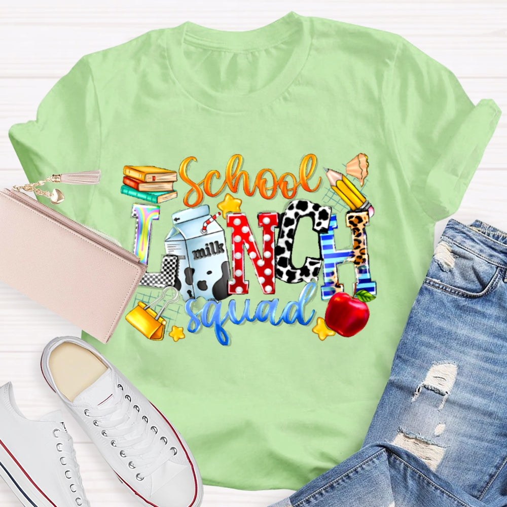 School Lunch Squad Colorful Letter Print T-shirt