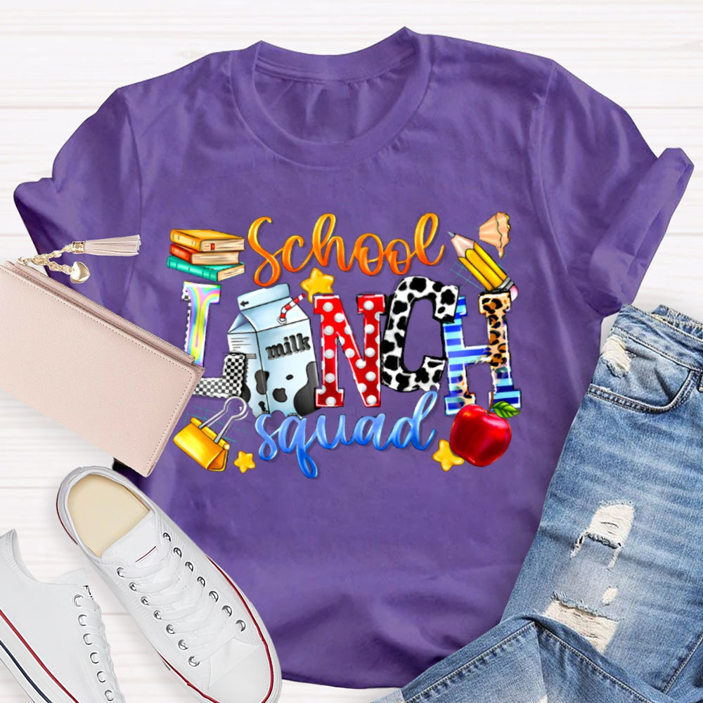 School Lunch Squad Colorful Letter Print T-shirt