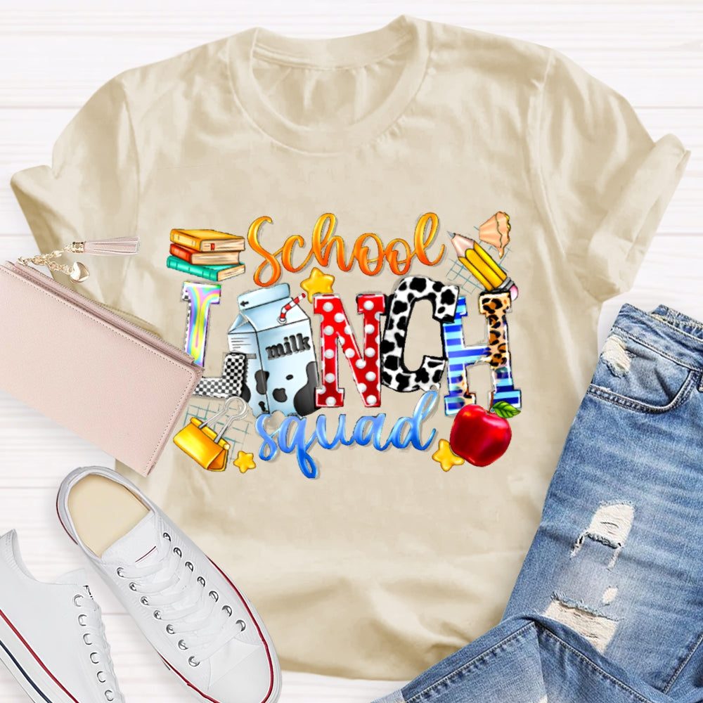 School Lunch Squad Colorful Letter Print T-shirt