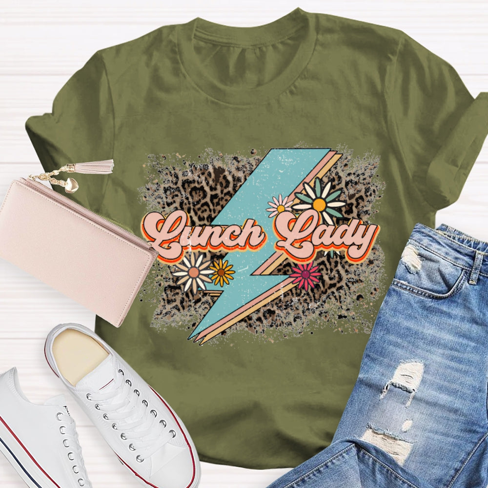 Lunch Lady Leopard Print And Flowers As Background T-shirt