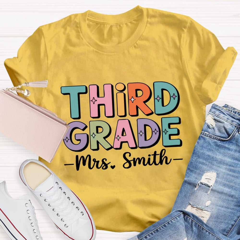 Personalized Grade And Name Team Third Grade Colored Letters T-shirt