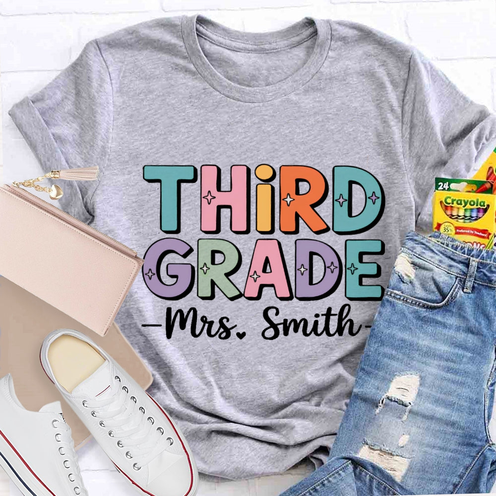 Personalized Grade And Name Team Third Grade Colored Letters T-shirt