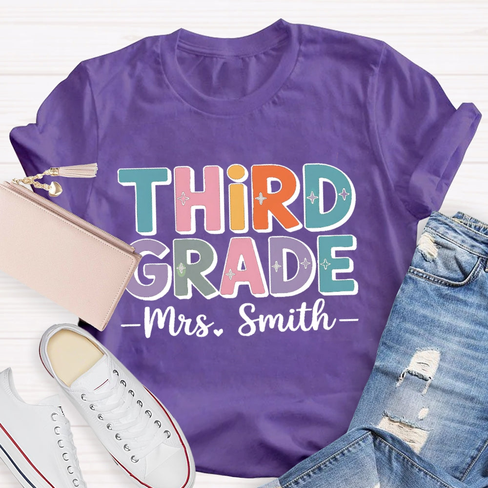 Personalized Grade And Name Team Third Grade Colored Letters T-shirt