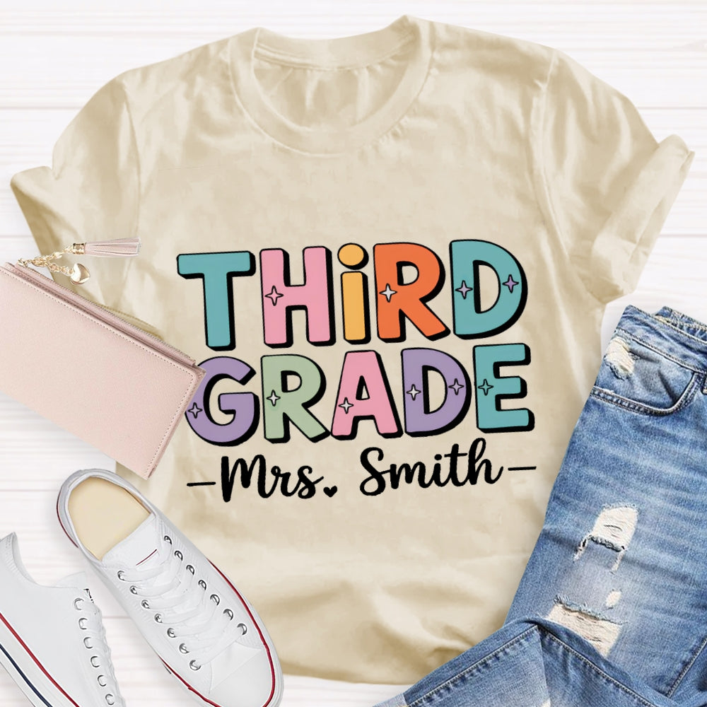 Personalized Grade And Name Team Third Grade Colored Letters T-shirt