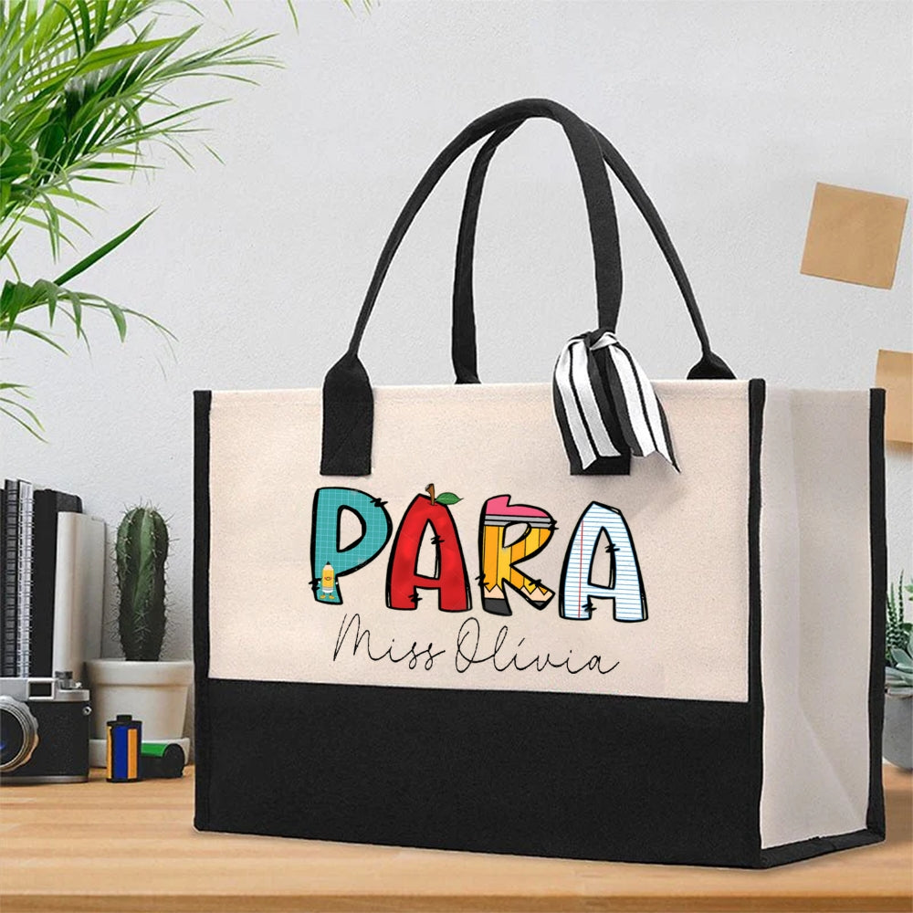 Personalized Para Teacher Name Cotton Tote Bag