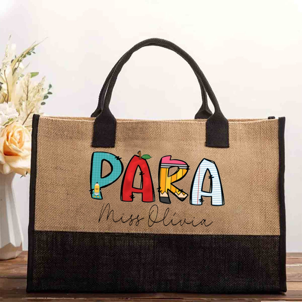 Personalized Para Teacher Name Cotton Tote Bag