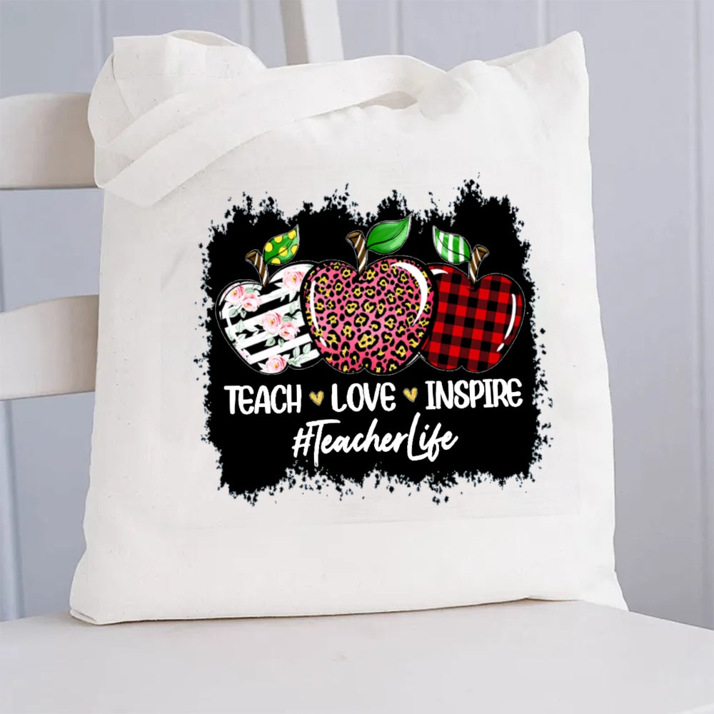 Teacher Love Inspire Teacher Life Canvas Tote Bag
