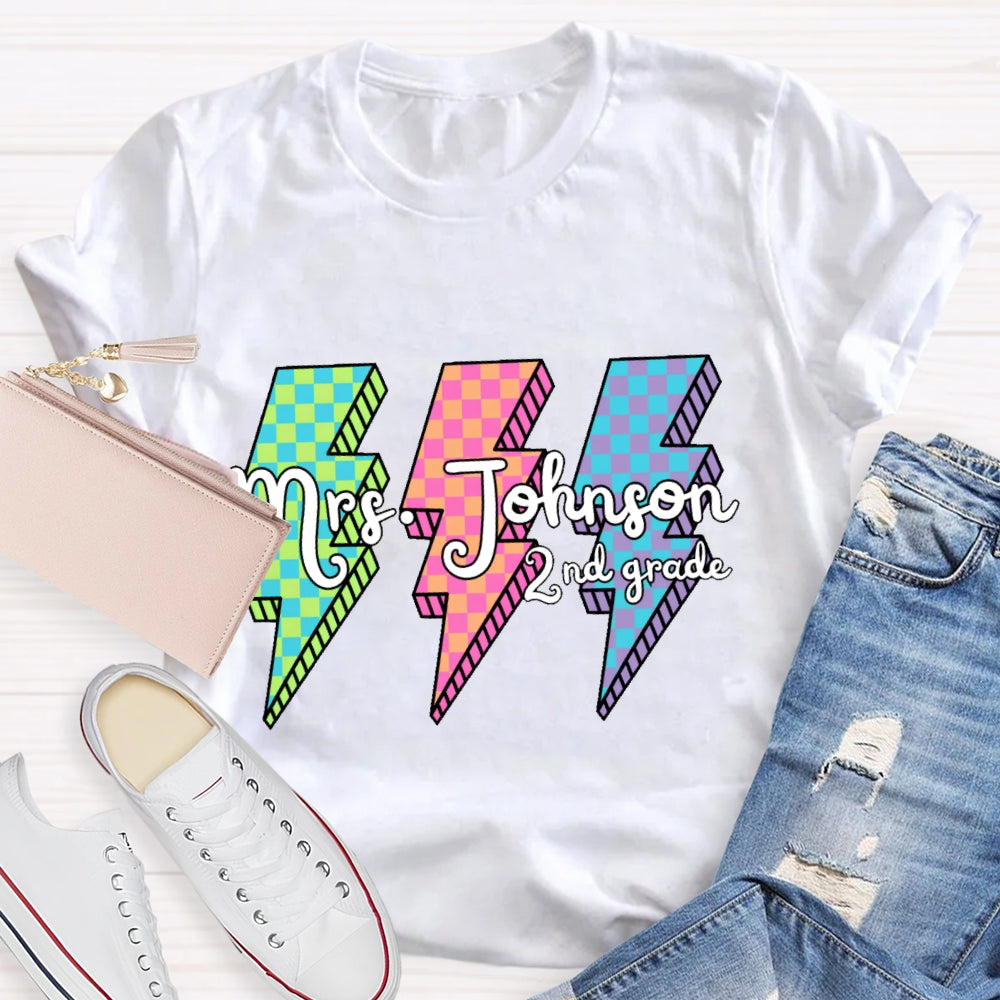 Personalized Grade And Name Colorful Lightning T-shirt