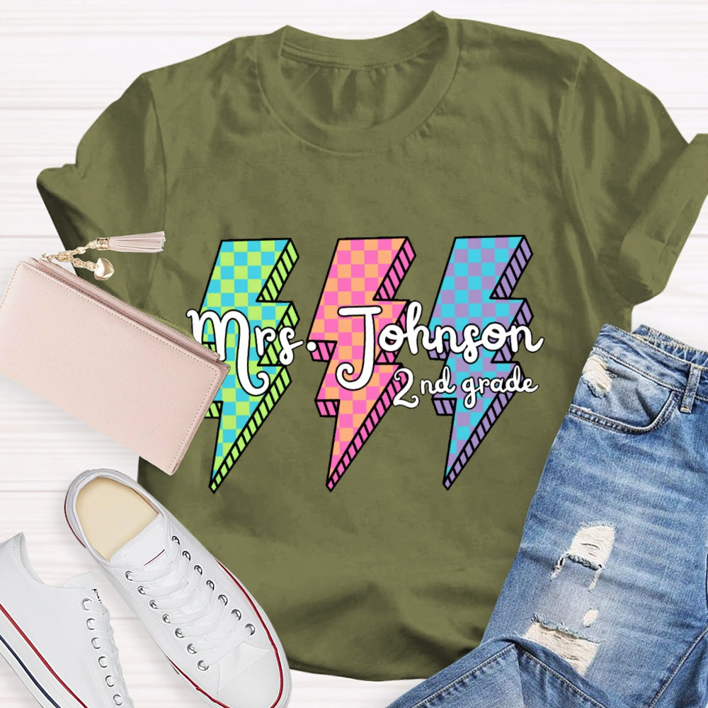Personalized Grade And Name Colorful Lightning T-shirt