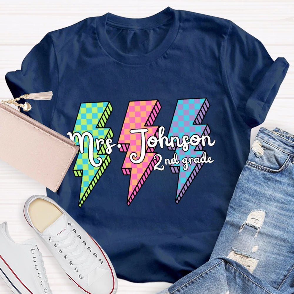 Personalized Grade And Name Colorful Lightning T-shirt